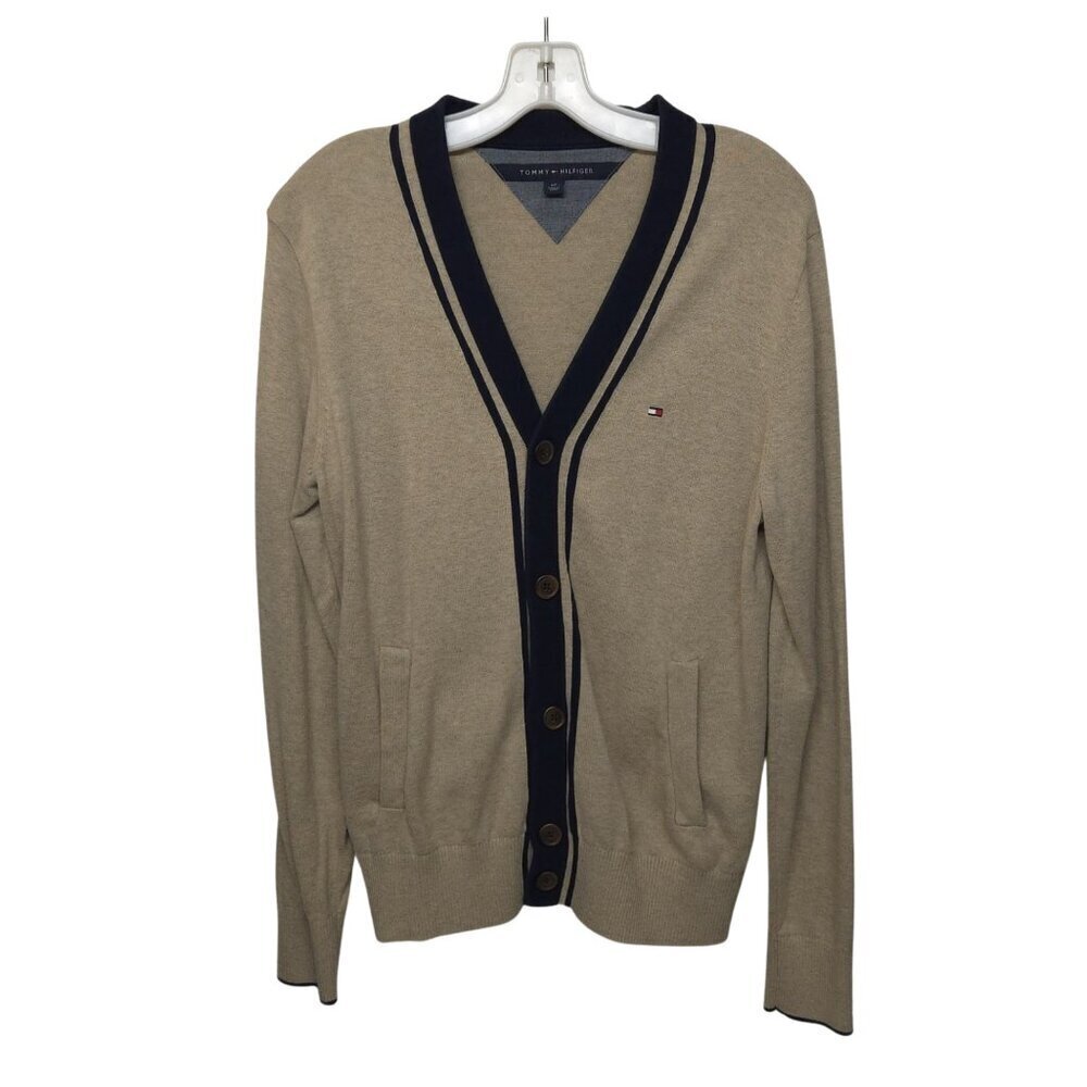 Tommy Hilfiger Mens Cardigan Size S Brown Cotton Knit Grandpa Academia